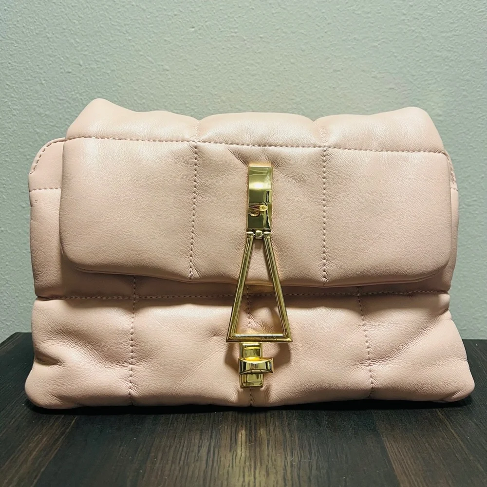 Topshop Blush Pink Triangle Lock Quilted Faux Leather Bag